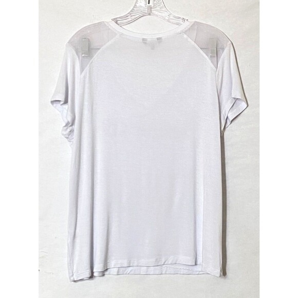 Bebe T Shirt Womens Large White Animal Print Reflective Logo Mesh Shoulders Read - Picture 6 of 15